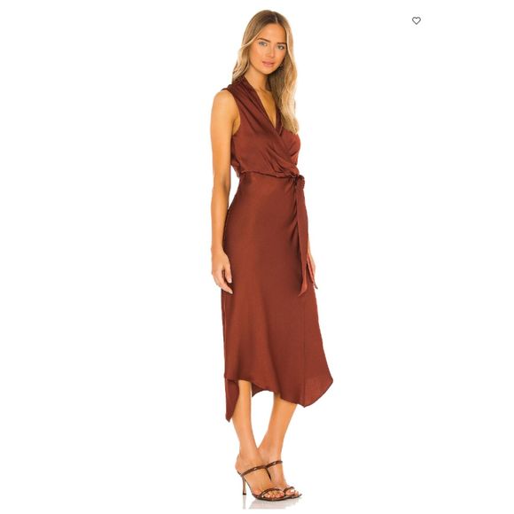 Veronica Beard Briony Wrap Midi Dress in Clay Copper 14 Satin Flattering - Picture 13 of 13